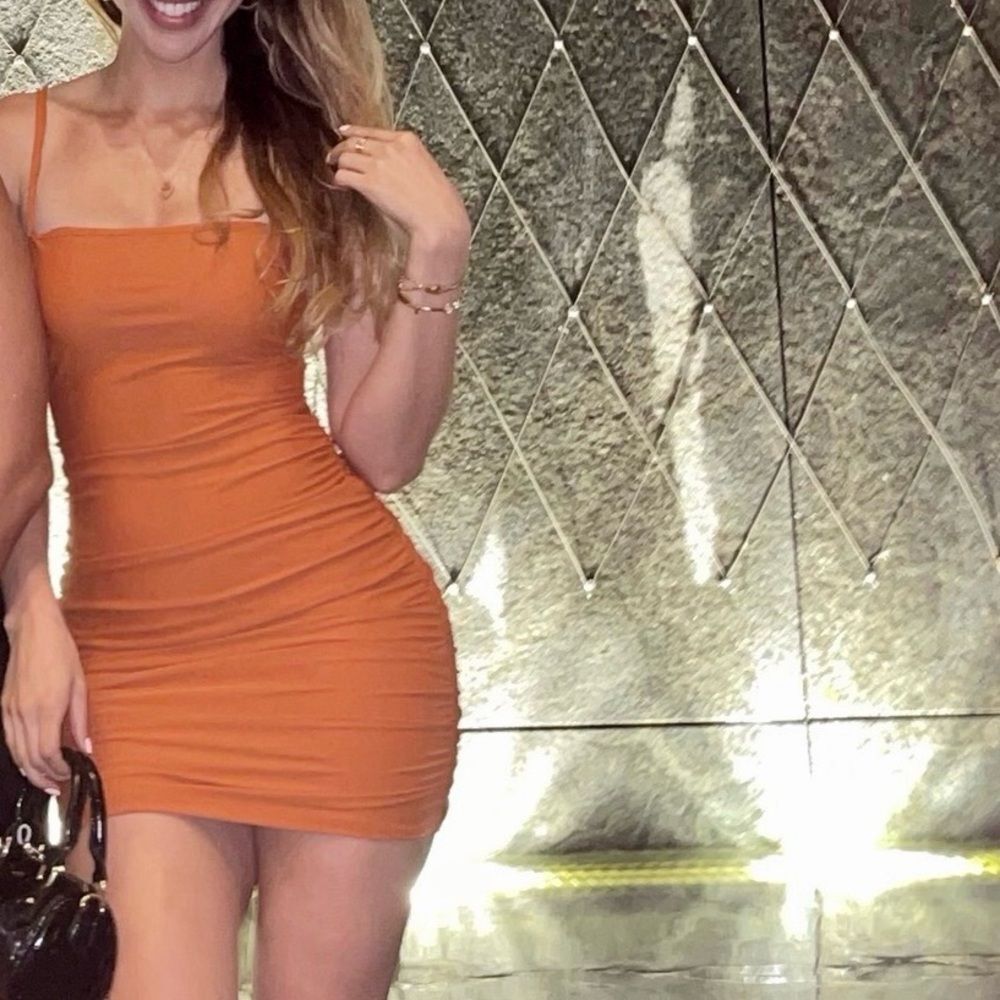 Tiger Mist terracotta orange copper mini dress tie in the back S - Picture 5 of 11